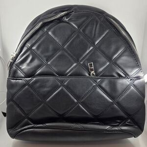Quilted Black Women's Backpack with Silver Hardware